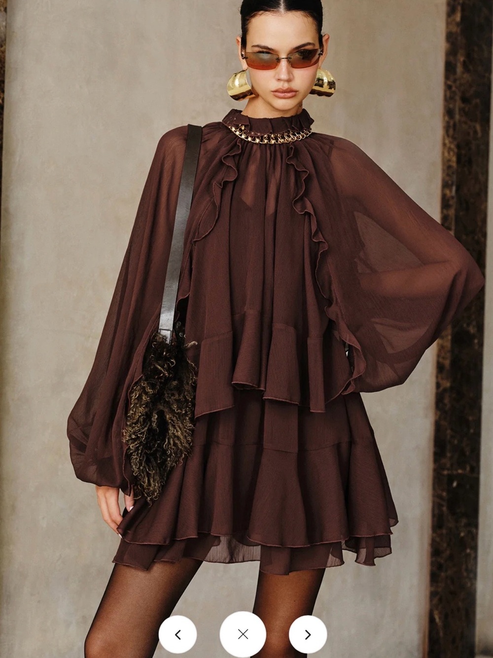 Commense Tiered Ruffle Chiffon Mini Dress Set with Liner -